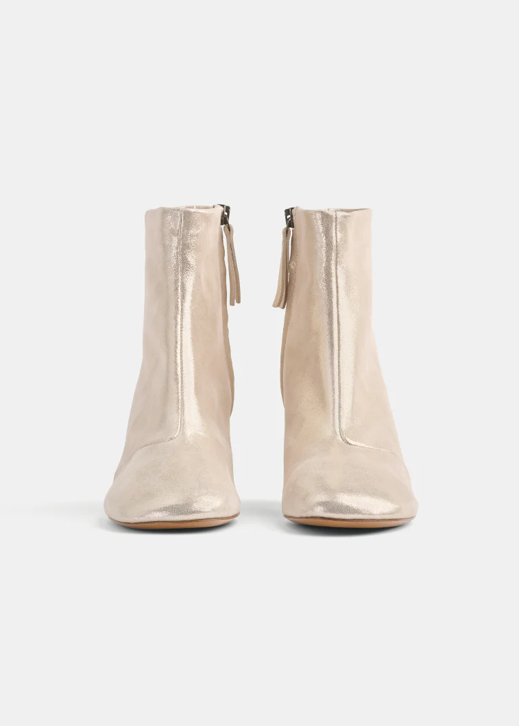 Laminated Leather Ankle Boots in Platino - Image 4
