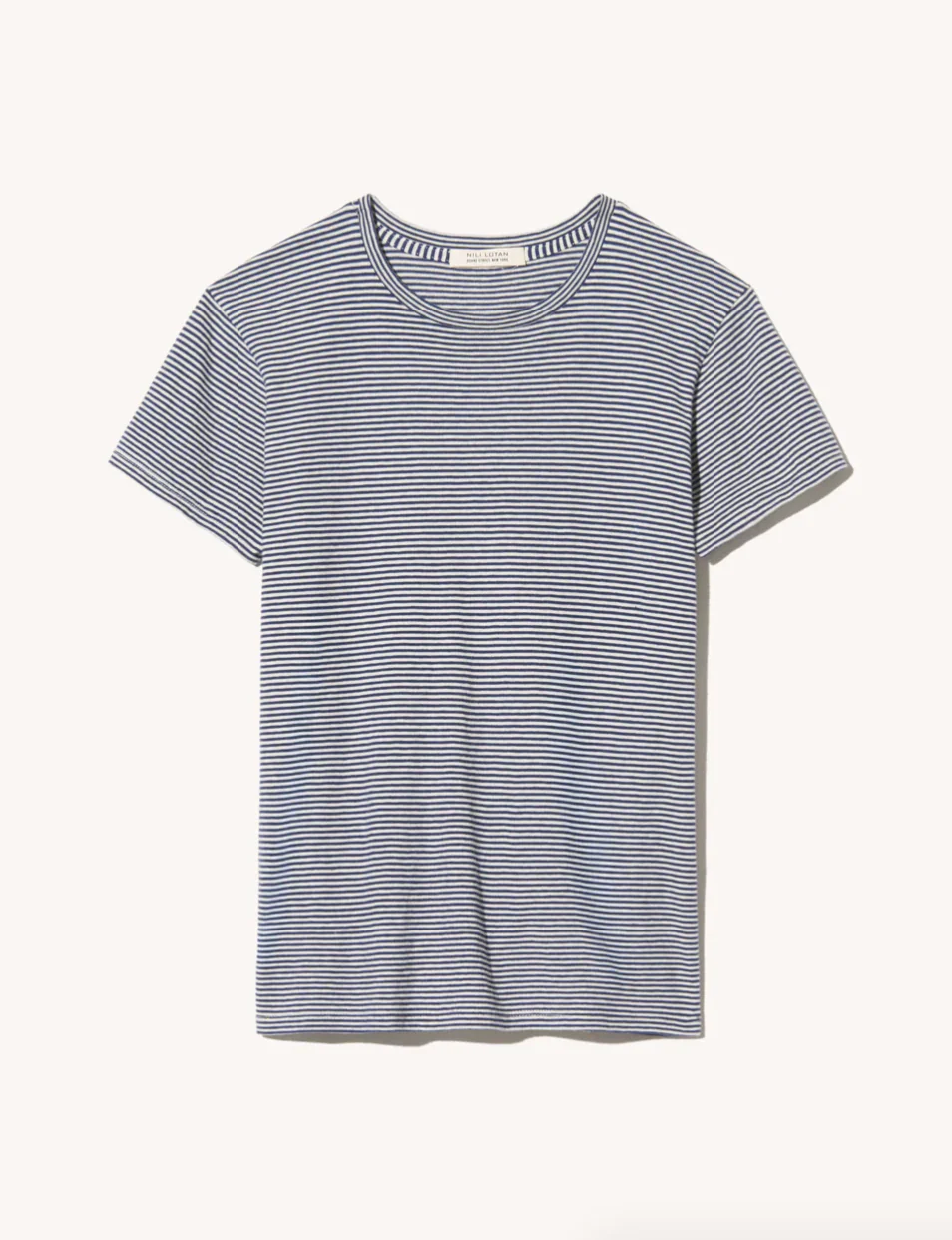 Lana Crewneck Tee in Ivory & Navy Stripe