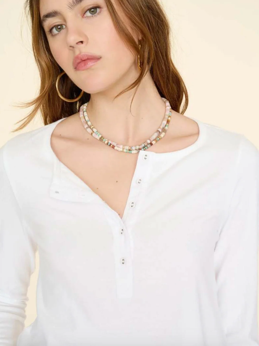 Langley Long Sleeve Henley Tee in White - Image 2