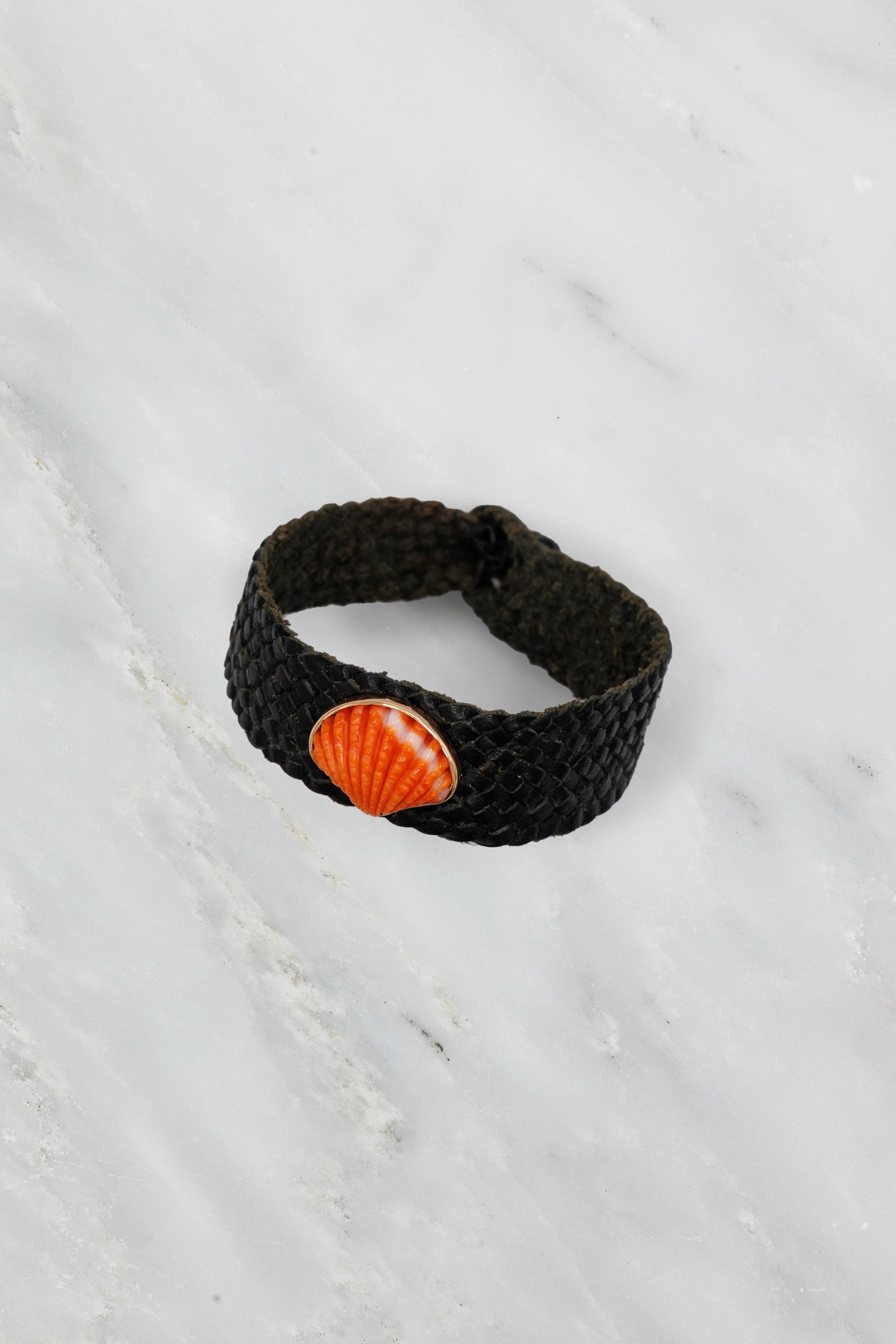Large Leather Braided Bracelet with Coral - Image 3
