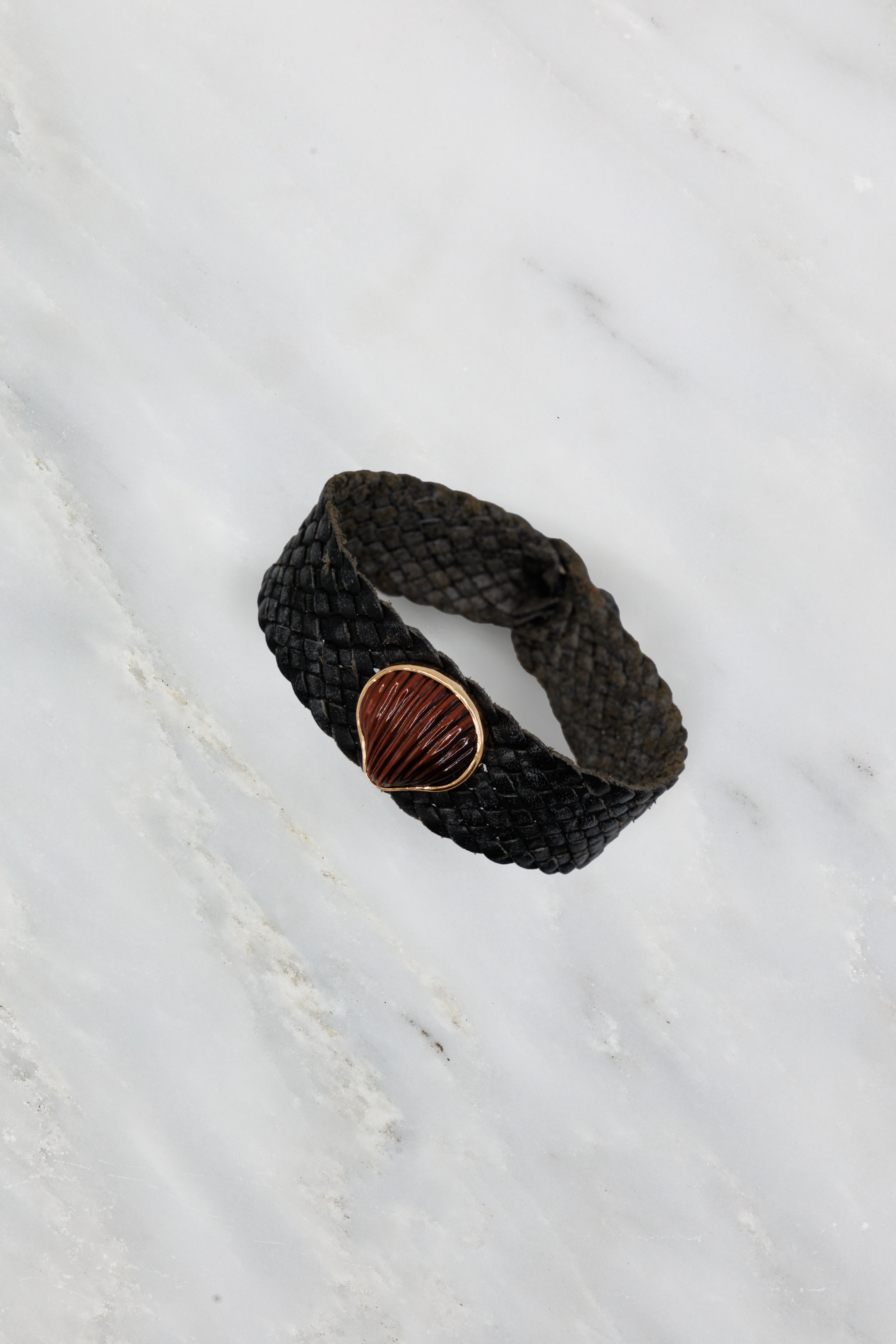 Large Leather Braided Bracelet with Tiger Eye - Image 3