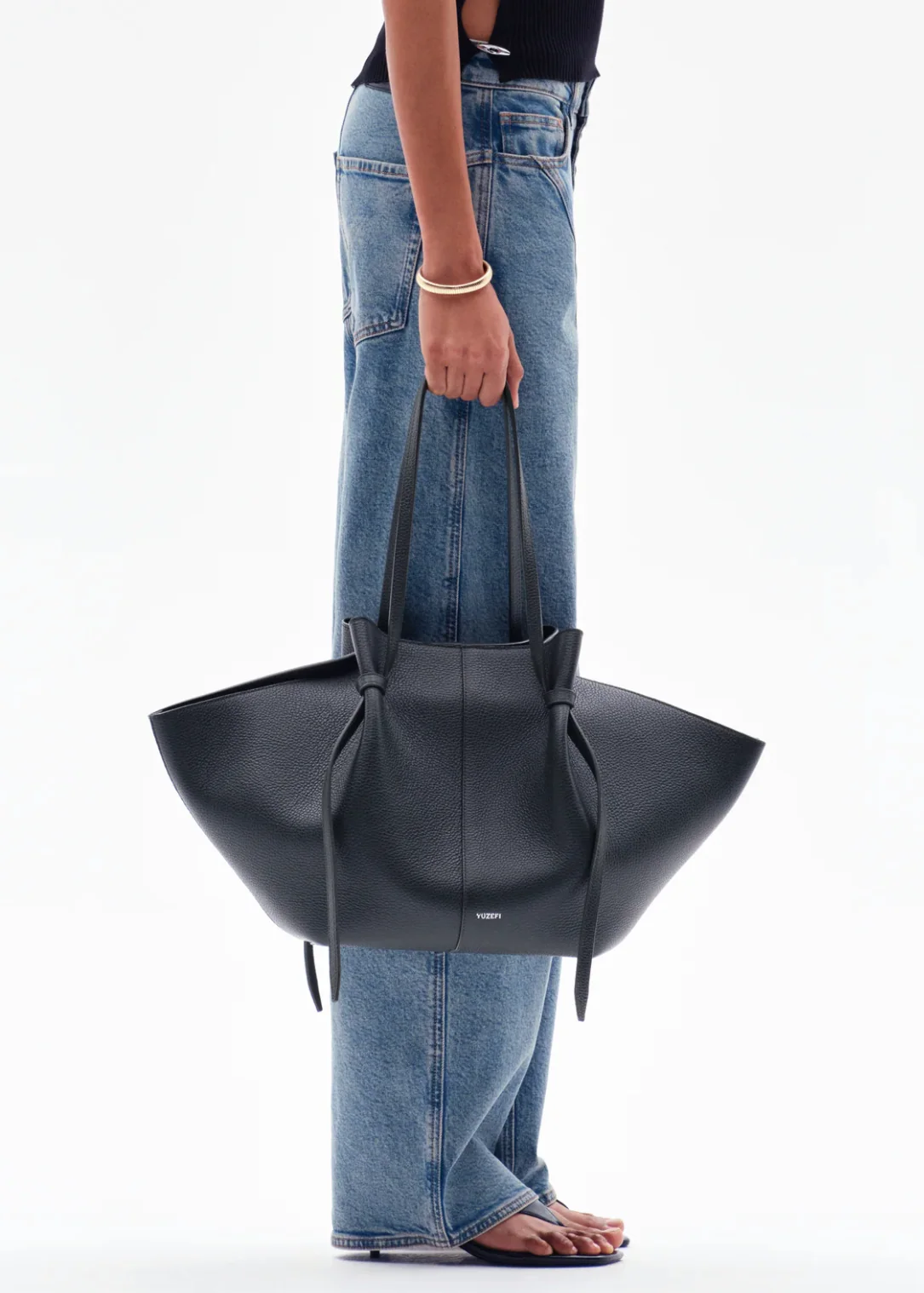 Large Mochi Tote in Black Pebble Leather - Image 2