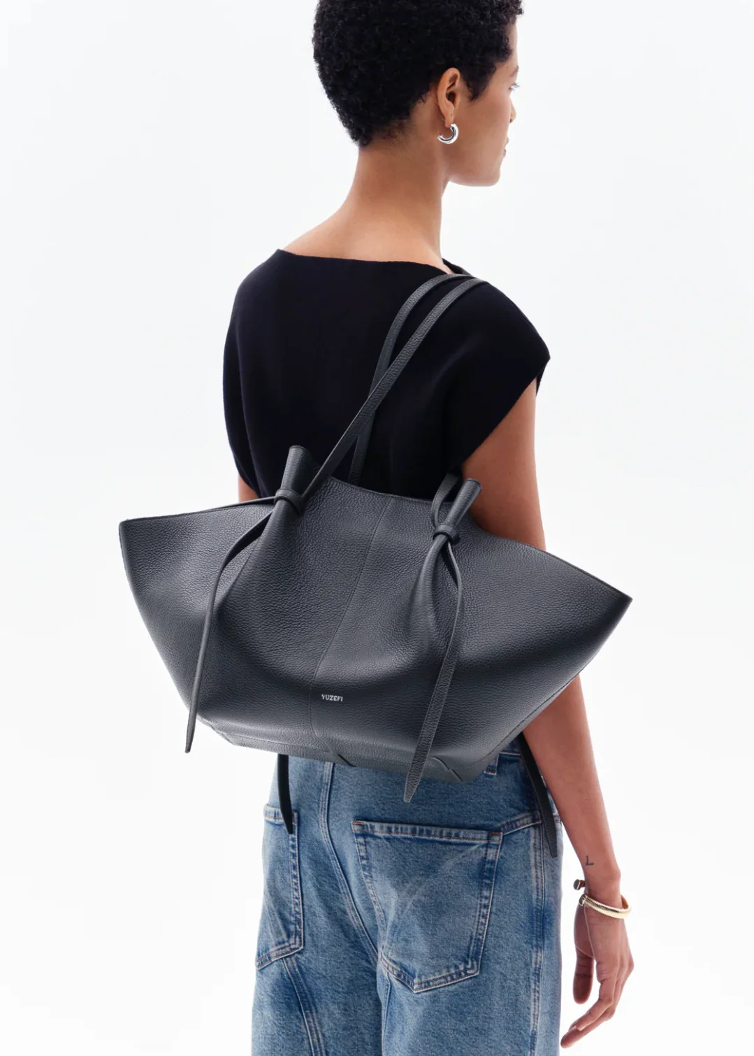 Large Mochi Tote in Black Pebble Leather - Image 3