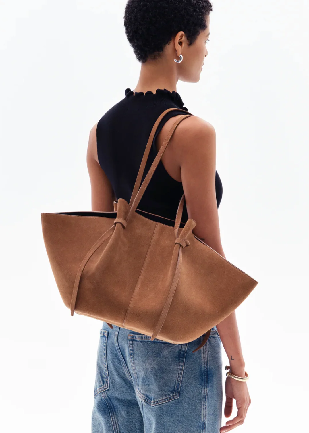 Large Mochi Tote in Cognac Suede - Image 2