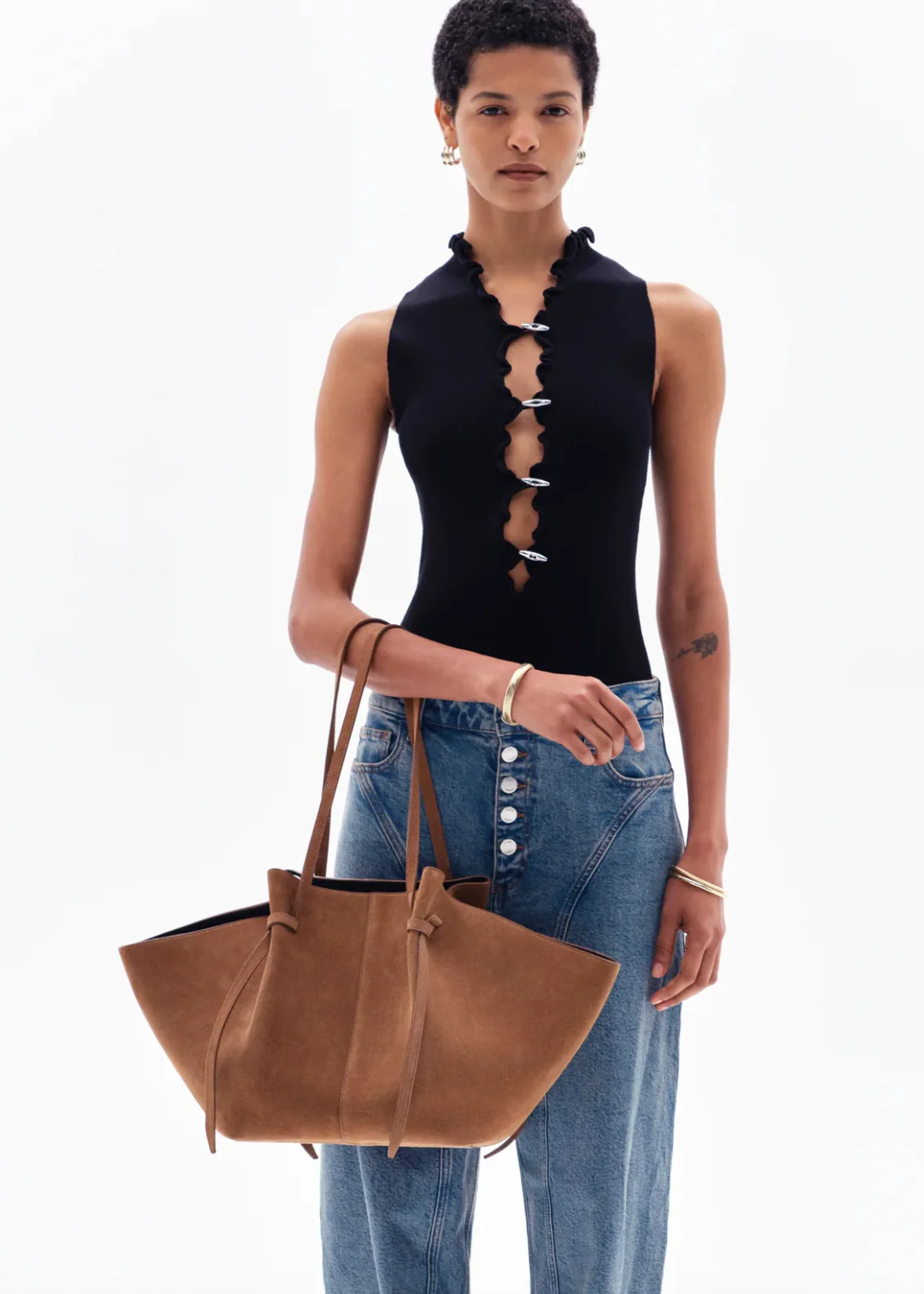 Large Mochi Tote in Cognac Suede - Image 3
