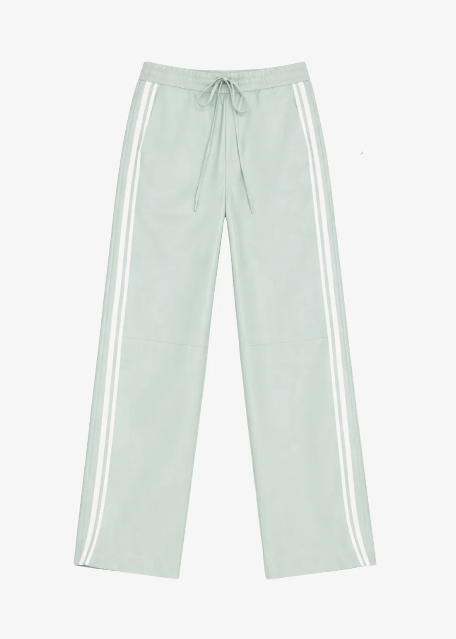 Leather Baggy Athletic Pants in Mist