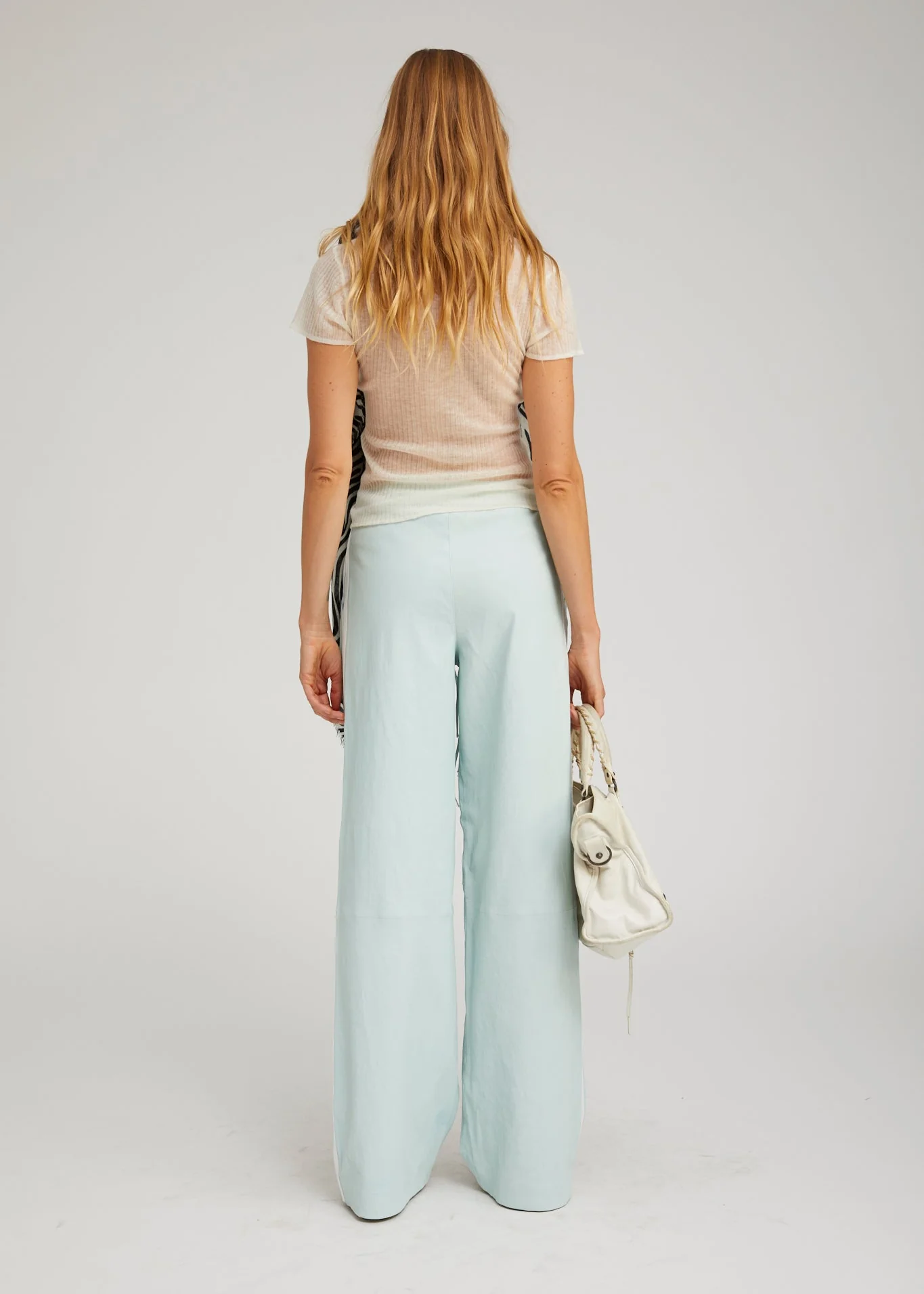 Leather Baggy Athletic Pants in Mist - Image 4