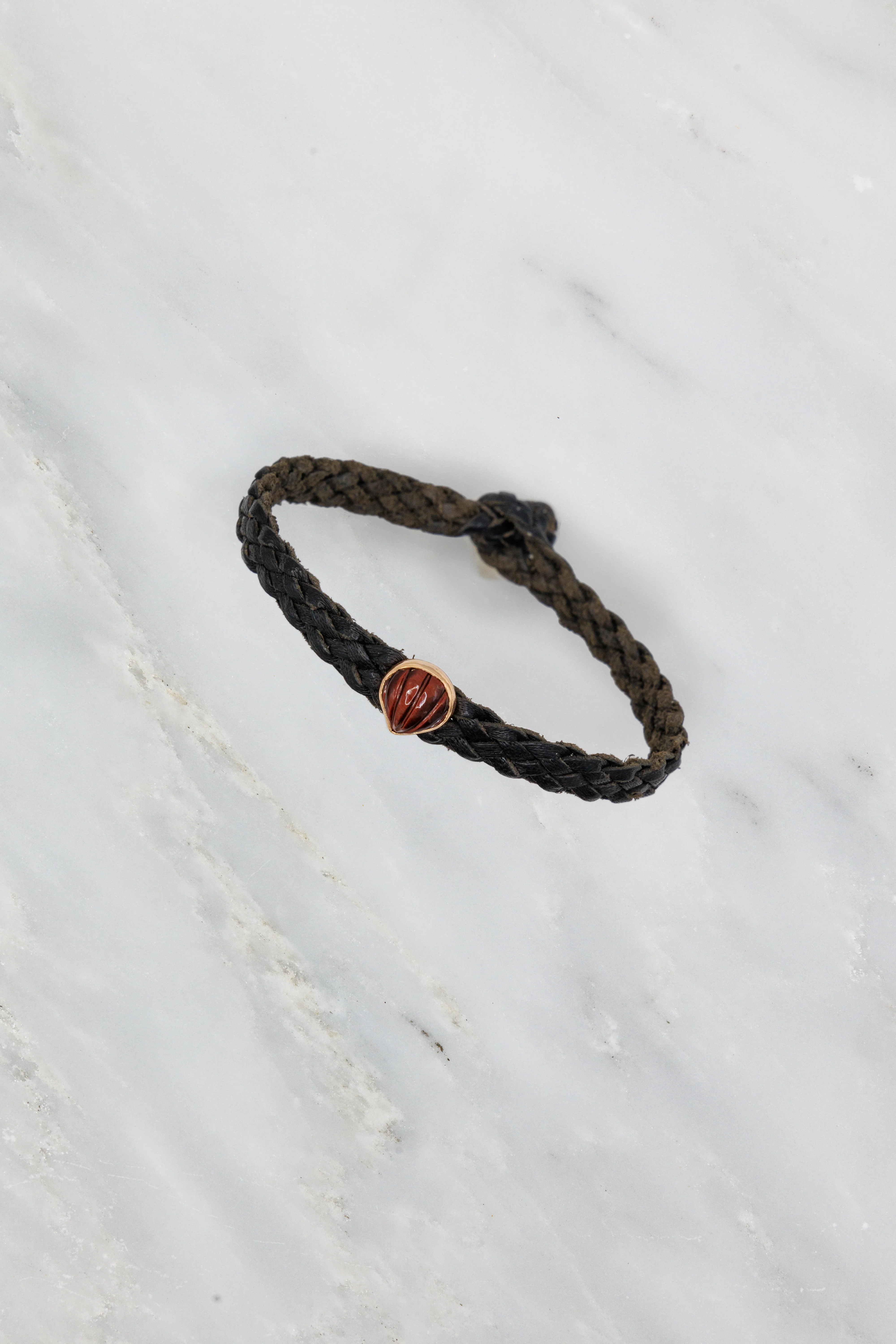 Leather Braided Bracelet with Red Tiger Eye Shell - Image 3