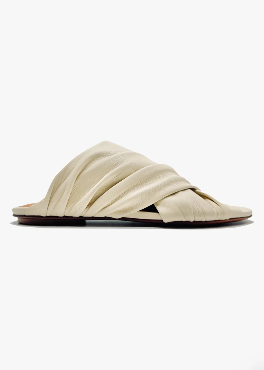 Nappa Leather Flat Sandal in Ivory