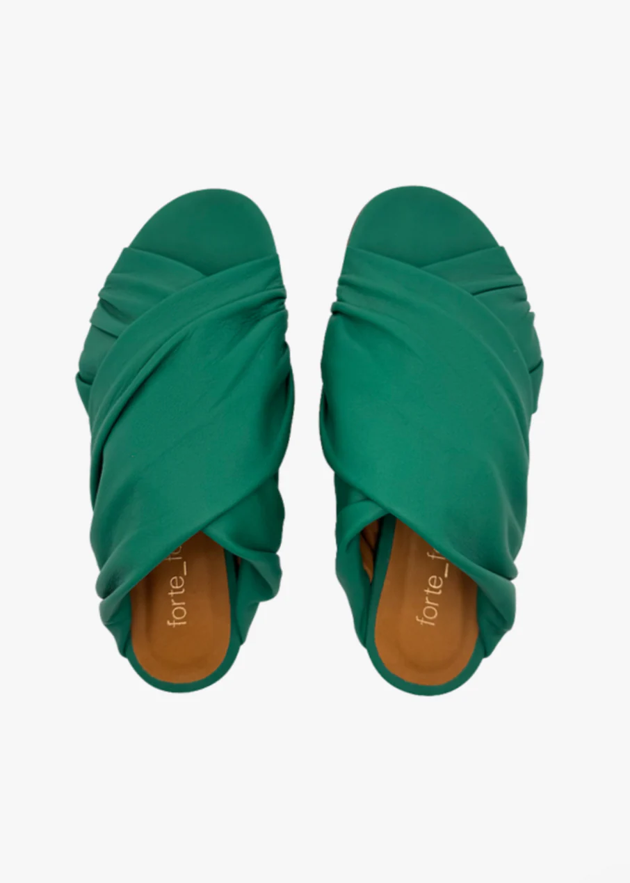 Nappa Leather Flat Sandals in Smeraldo - Image 2