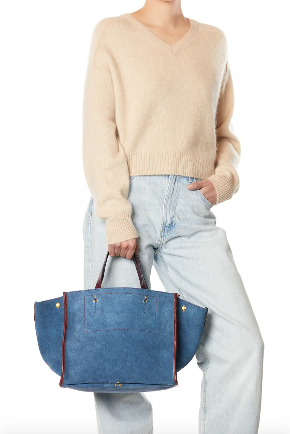 Léon M Suede Tote in Jeans - Image 3