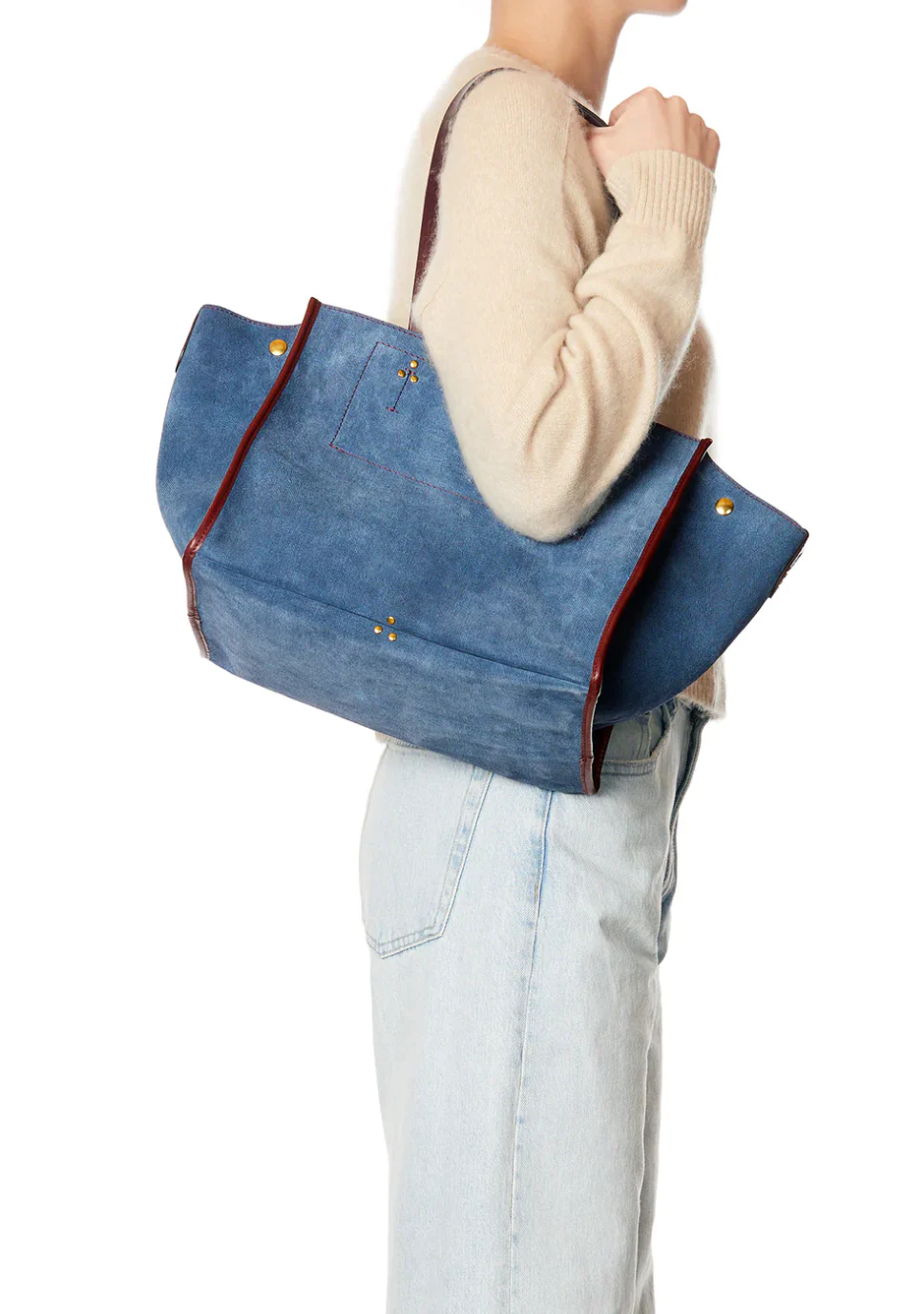Léon M Suede Tote in Jeans - Image 4