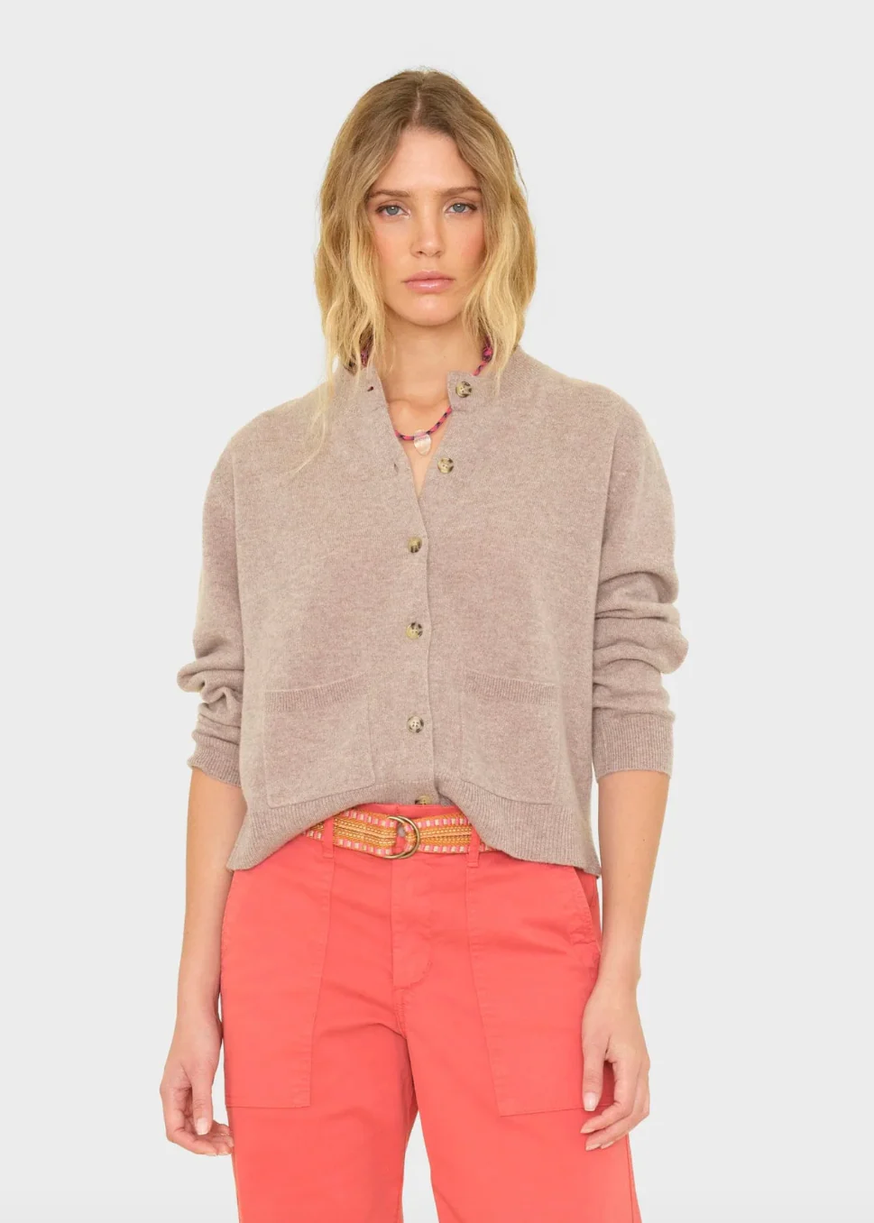 Lillian Cashmere Cardigan in Heather Brown - Image 2