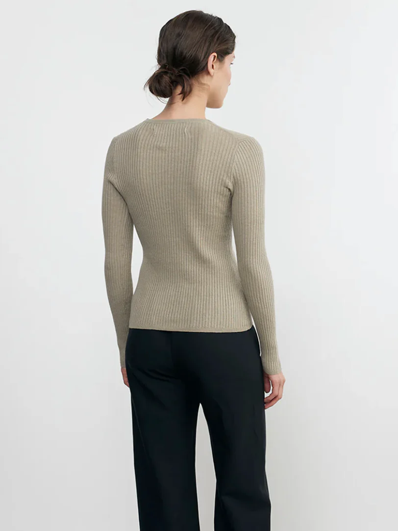 Linen Cotton Long Sleeve Sweater Tee in Ash - Image 2