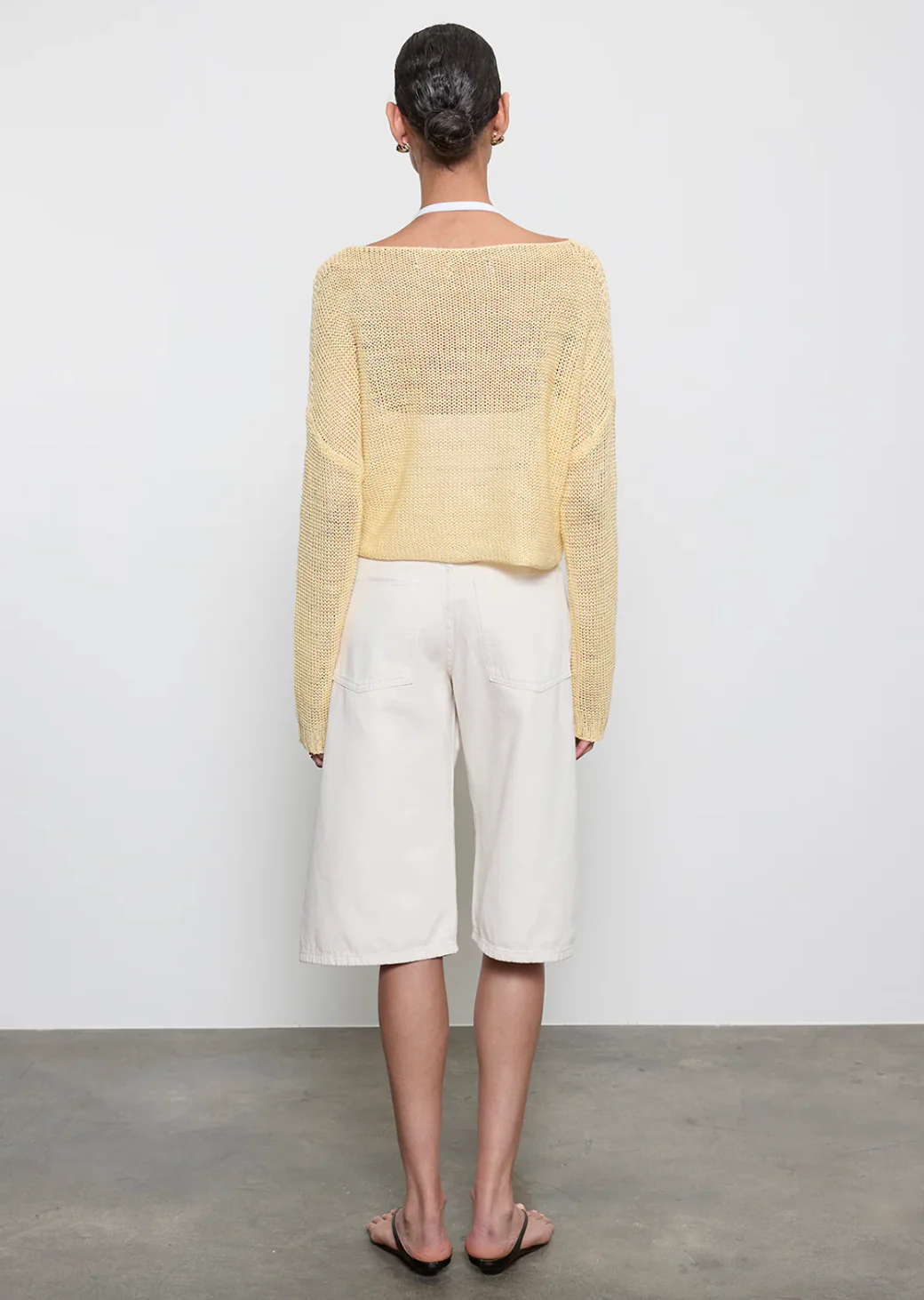 Linen Open Knit Bateau Sweater in Flan - Image 2