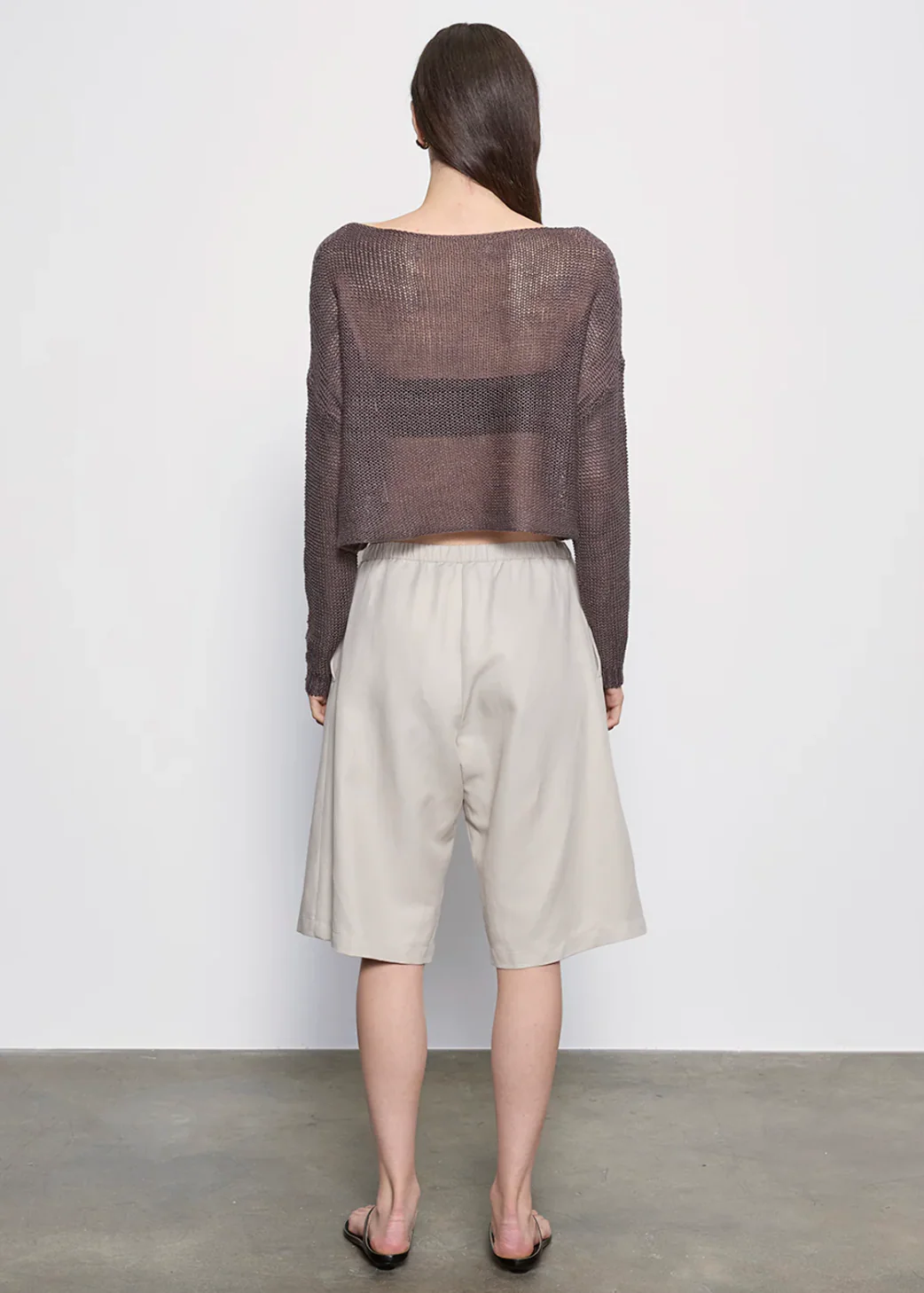 Linen Open Knit Bateau Sweater in Pebble - Image 2