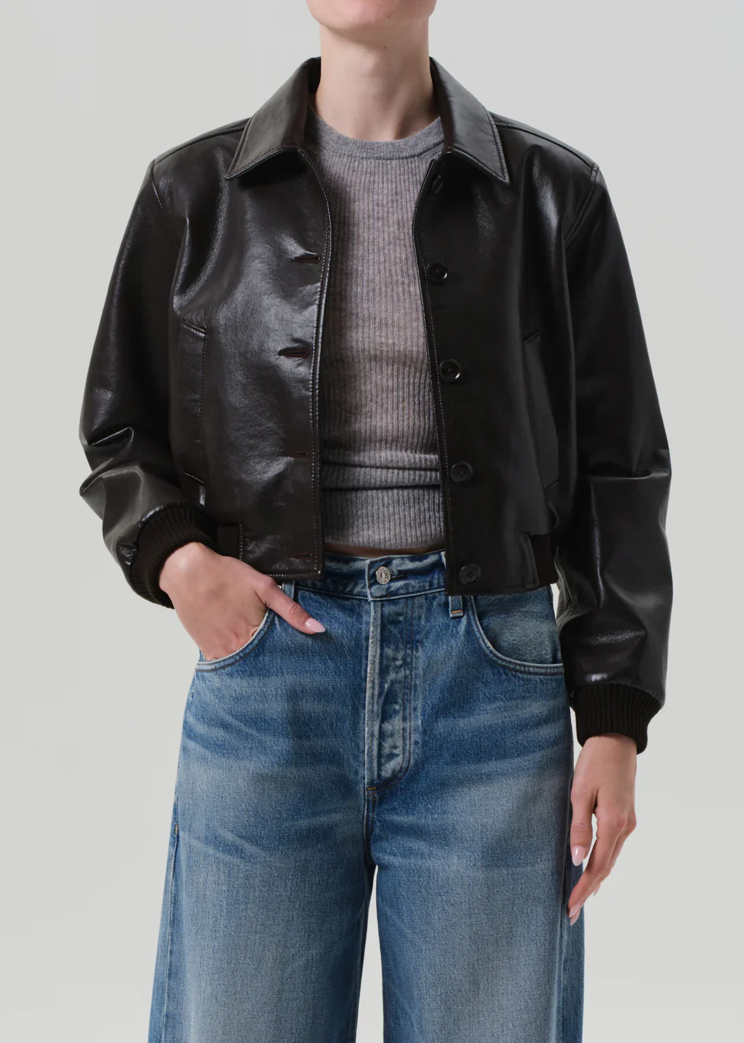 Lola Leather Bomber in Dark Brown