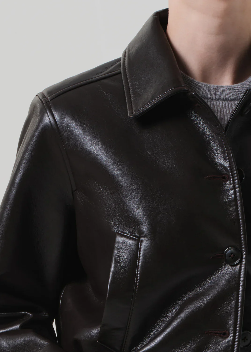 Lola Leather Bomber in Dark Brown - Image 2