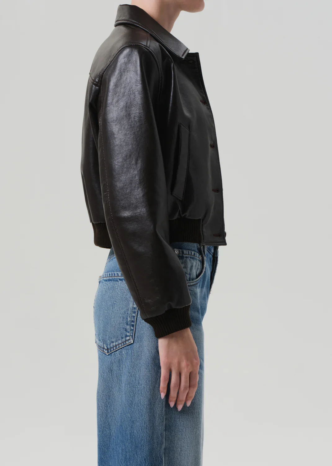 Lola Leather Bomber in Dark Brown - Image 4