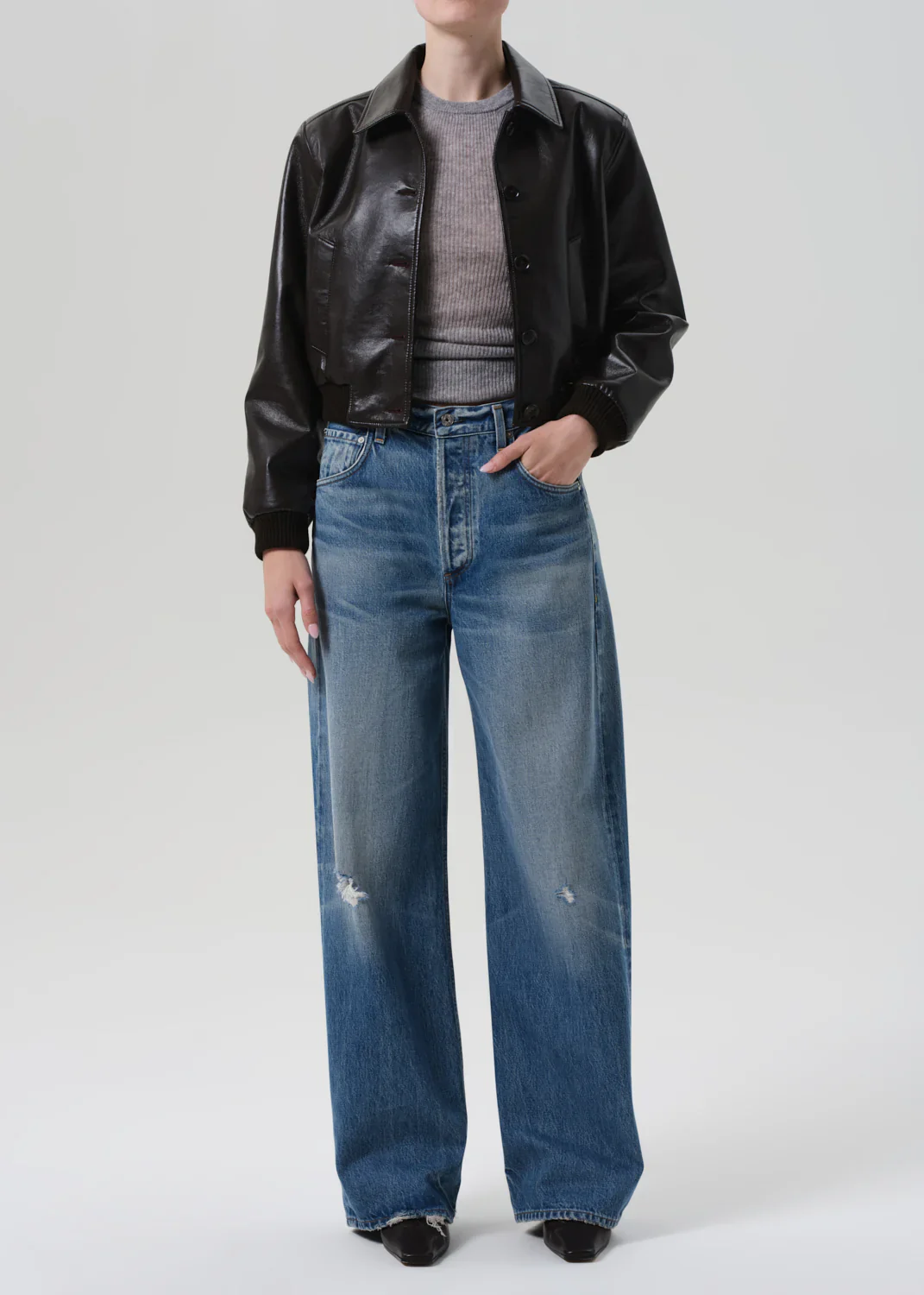 Lola Leather Bomber in Dark Brown - Image 5