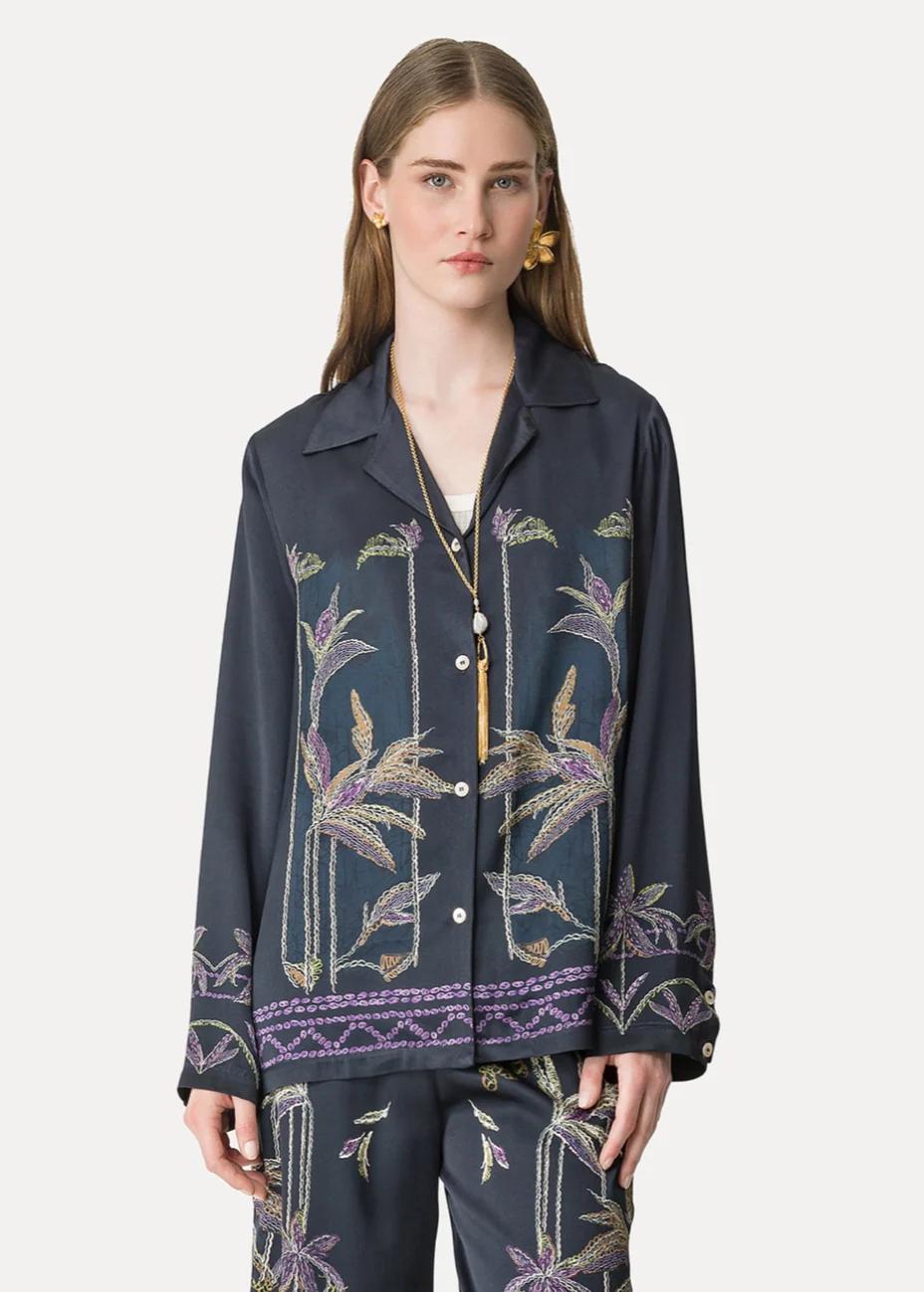 Sogni Print Relaxed Satin Shirt - Image 2