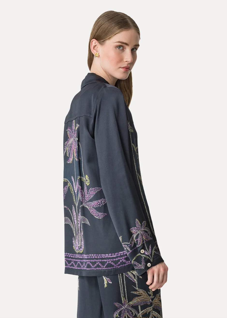 Sogni Print Relaxed Satin Shirt - Image 3