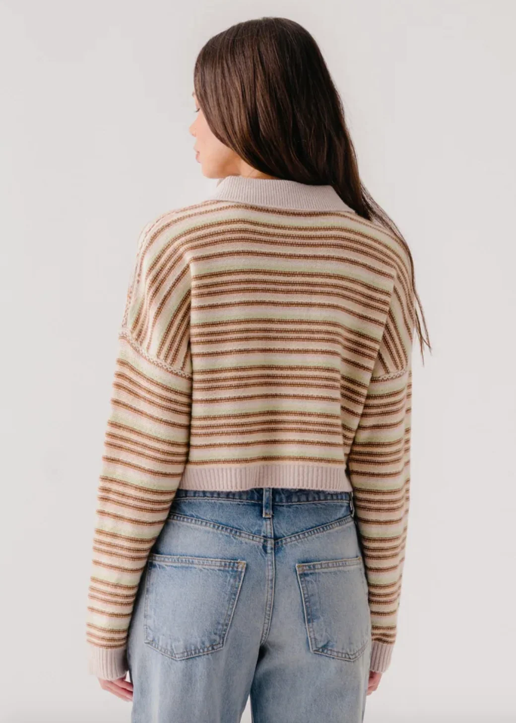 Maddie Long Sleeve Cropped Stripe Polo in Buttercup - Image 3