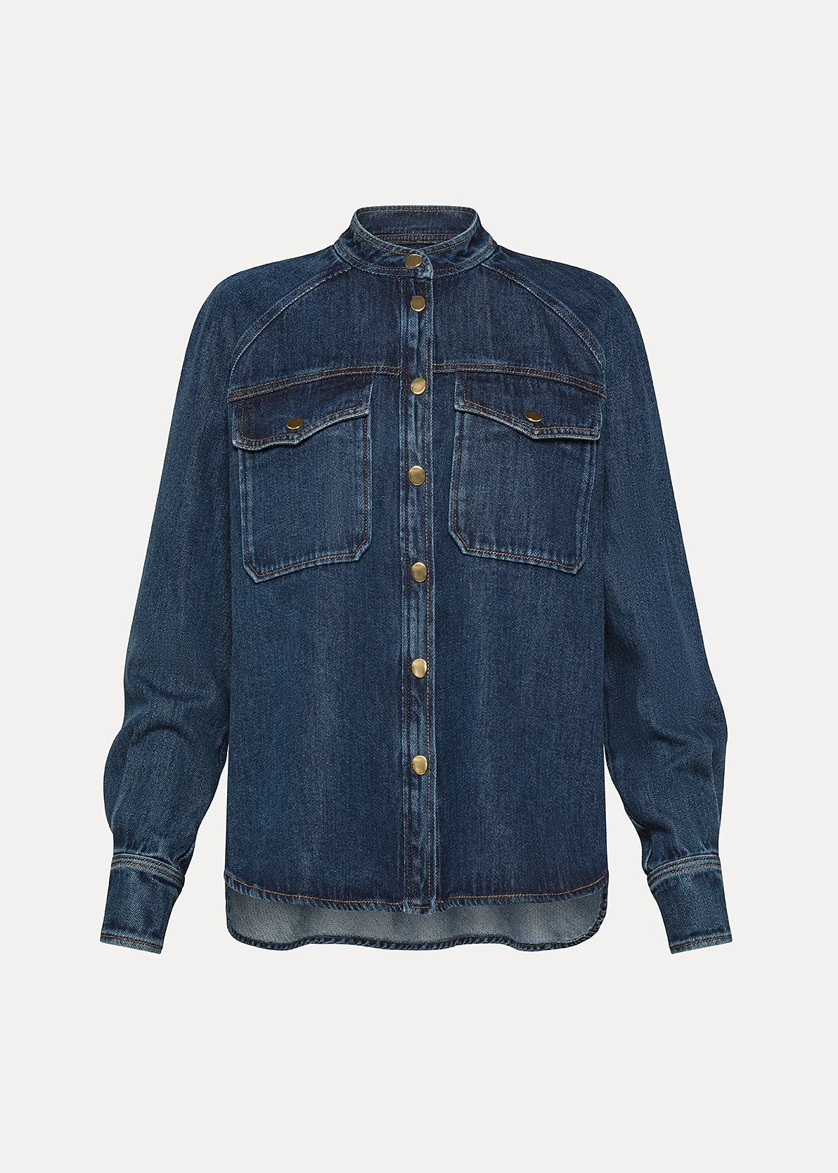 Mandarin Collar Shirt in Indigo Cavalry Denim