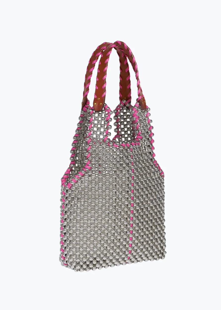 Marcel Perles Rose Beaded Tote in Pink - Image 3