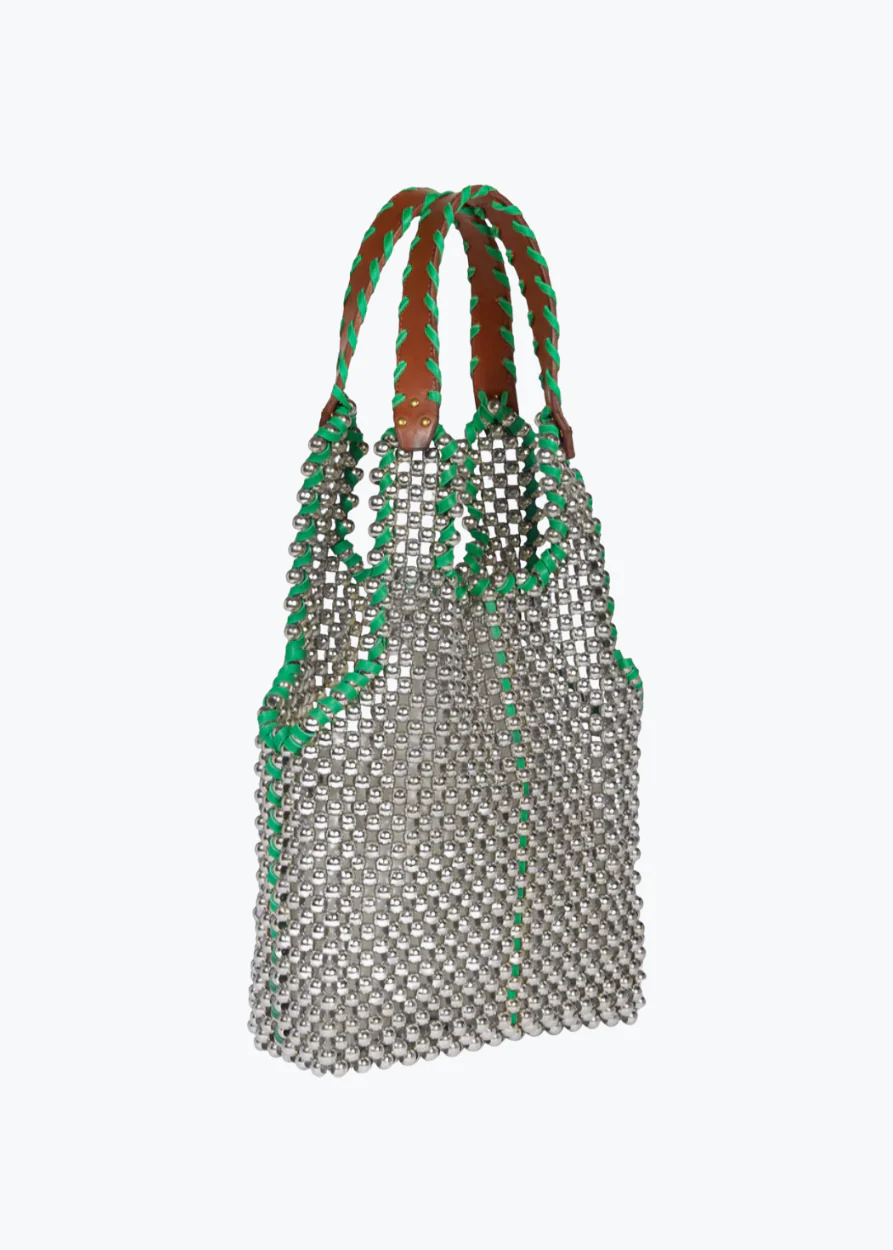 Marcel Perles Vert Beaded Tote in Green - Image 3