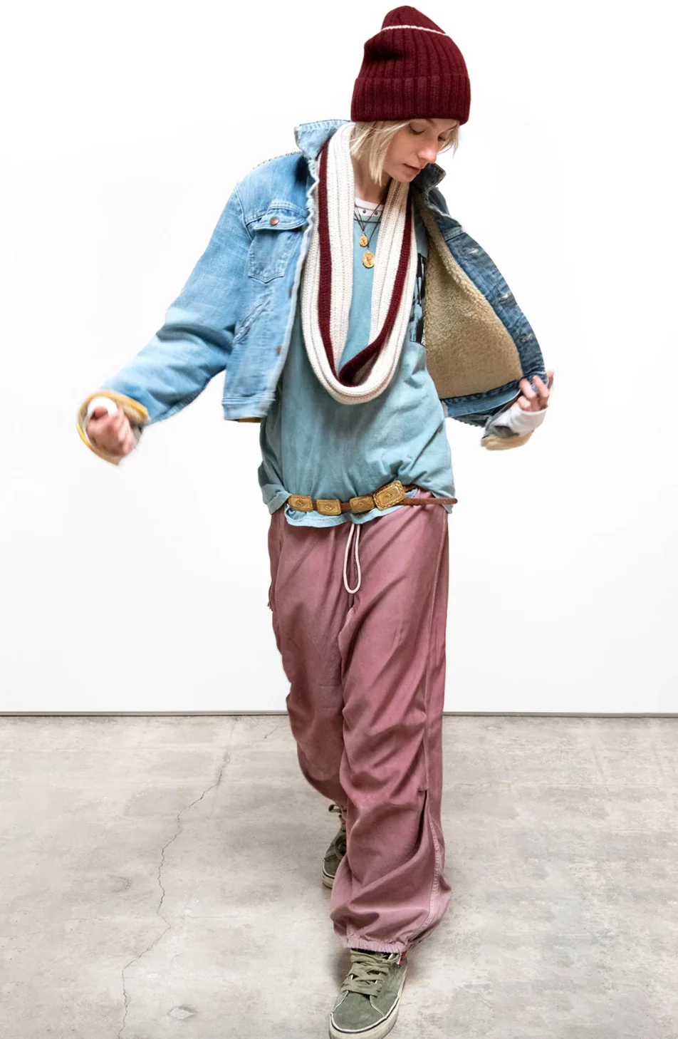 Matte Satin Drawcord Biggy Pants in Blush Powder - Image 2