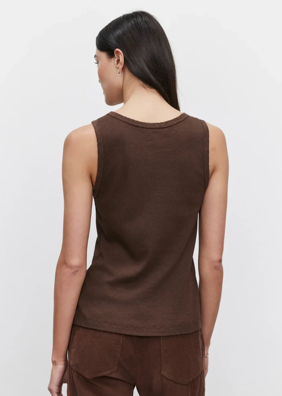 Maxie Ribbed Tank Top in Bark - Image 3
