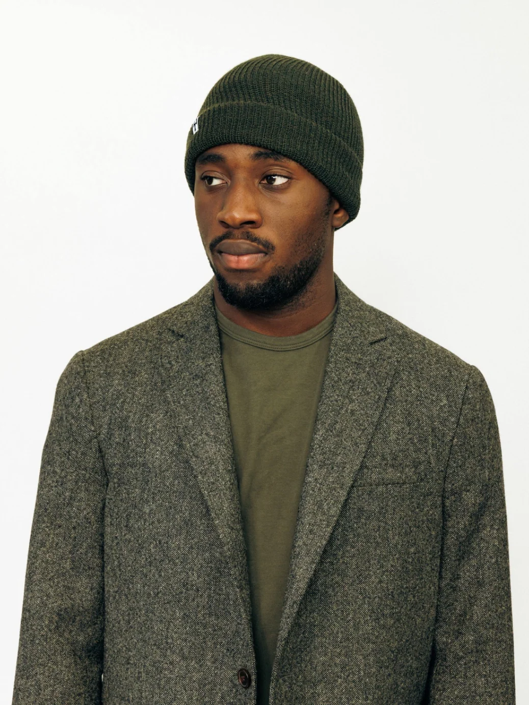 Merino Cardigan Stitch Beanie in Dark Olive - Image 2