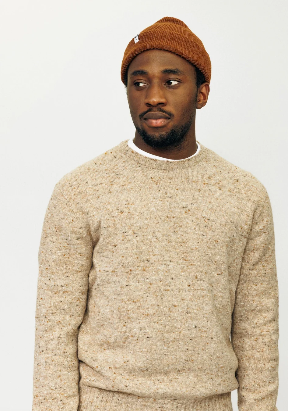Merino Cardigan Stitch Beanie in Rye Brown - Image 2