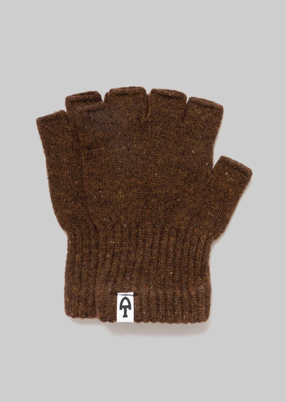 Merino Donegal Fingerless Gloves in Timber