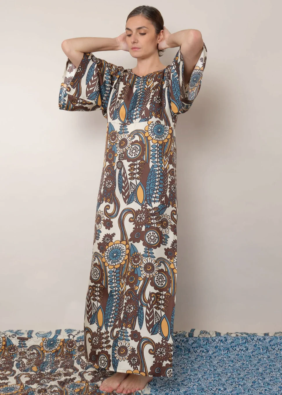 Midday Dress in Blue Taupe Fiori