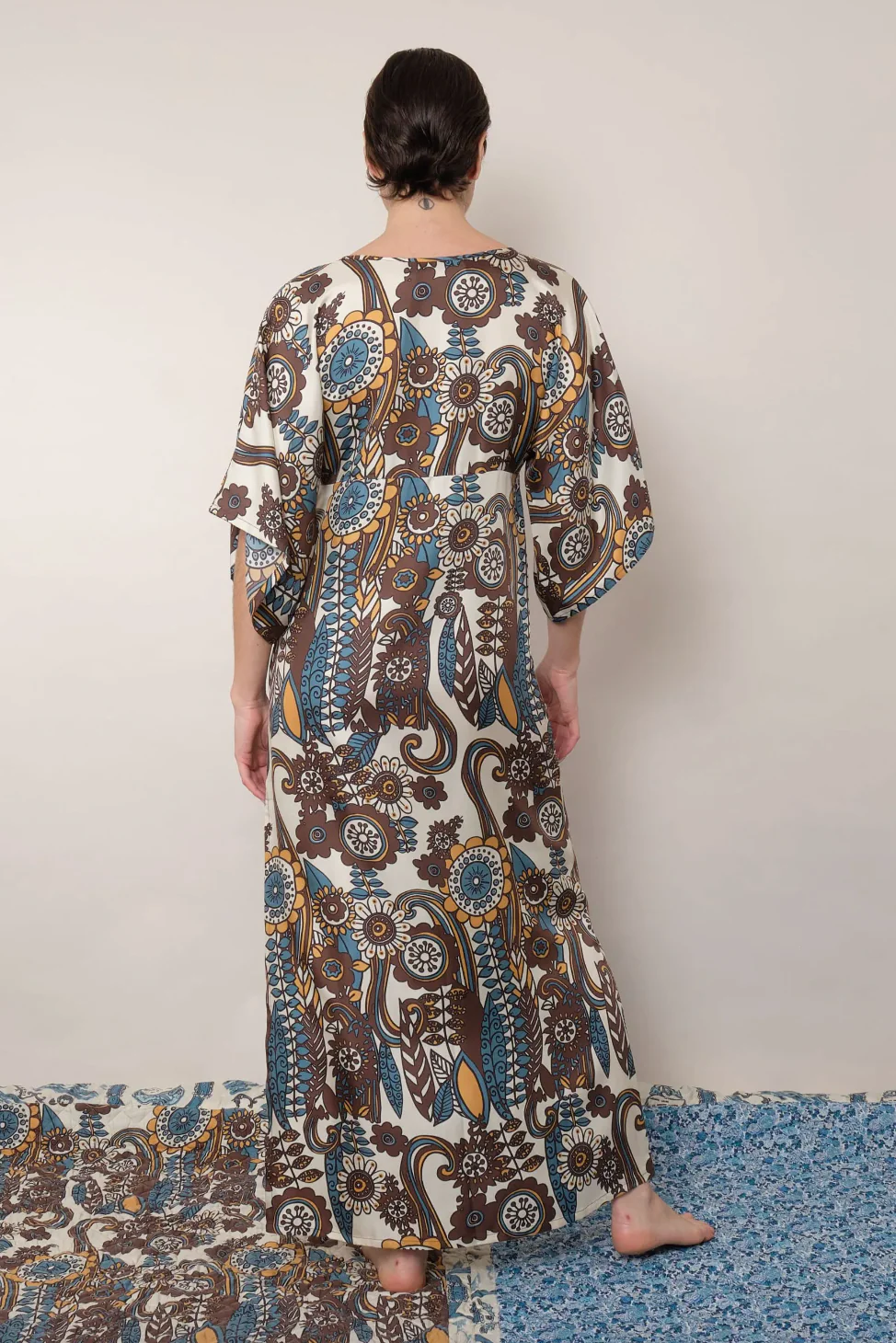 Midday Dress in Blue Taupe Fiori - Image 3