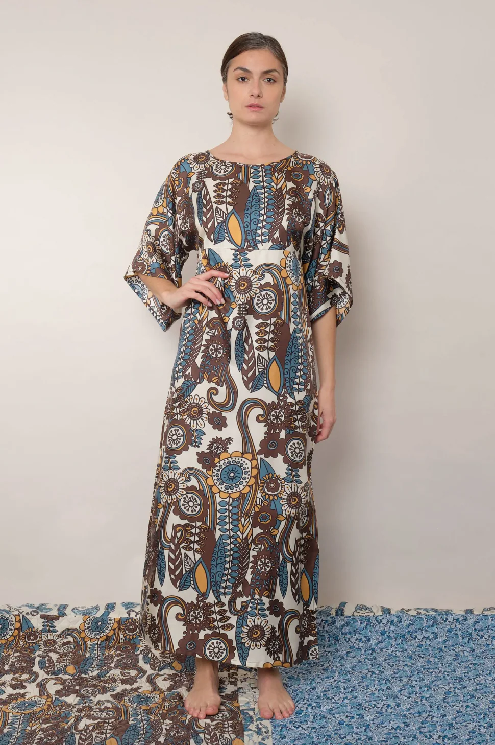 Midday Dress in Blue Taupe Fiori - Image 4