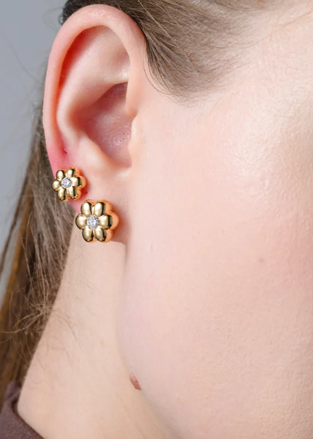 Mini Diamond Flower Puff Studs - Image 2