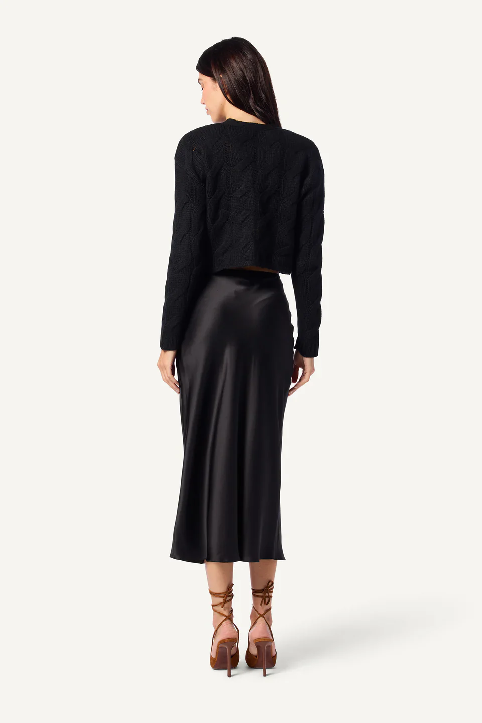 Miranda Scallop Trim Silk Midi Skirt in Black - Image 2