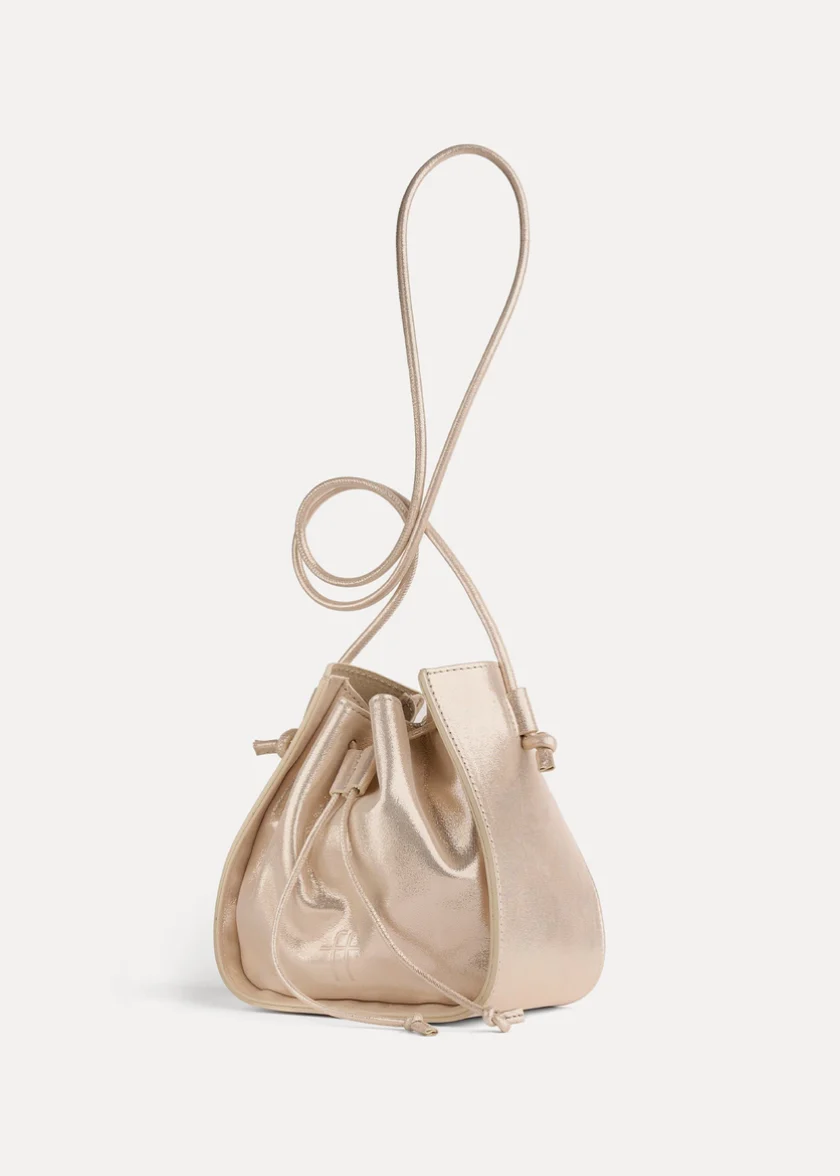 Laminated Leather "My Pepita" Small Bucket Bag