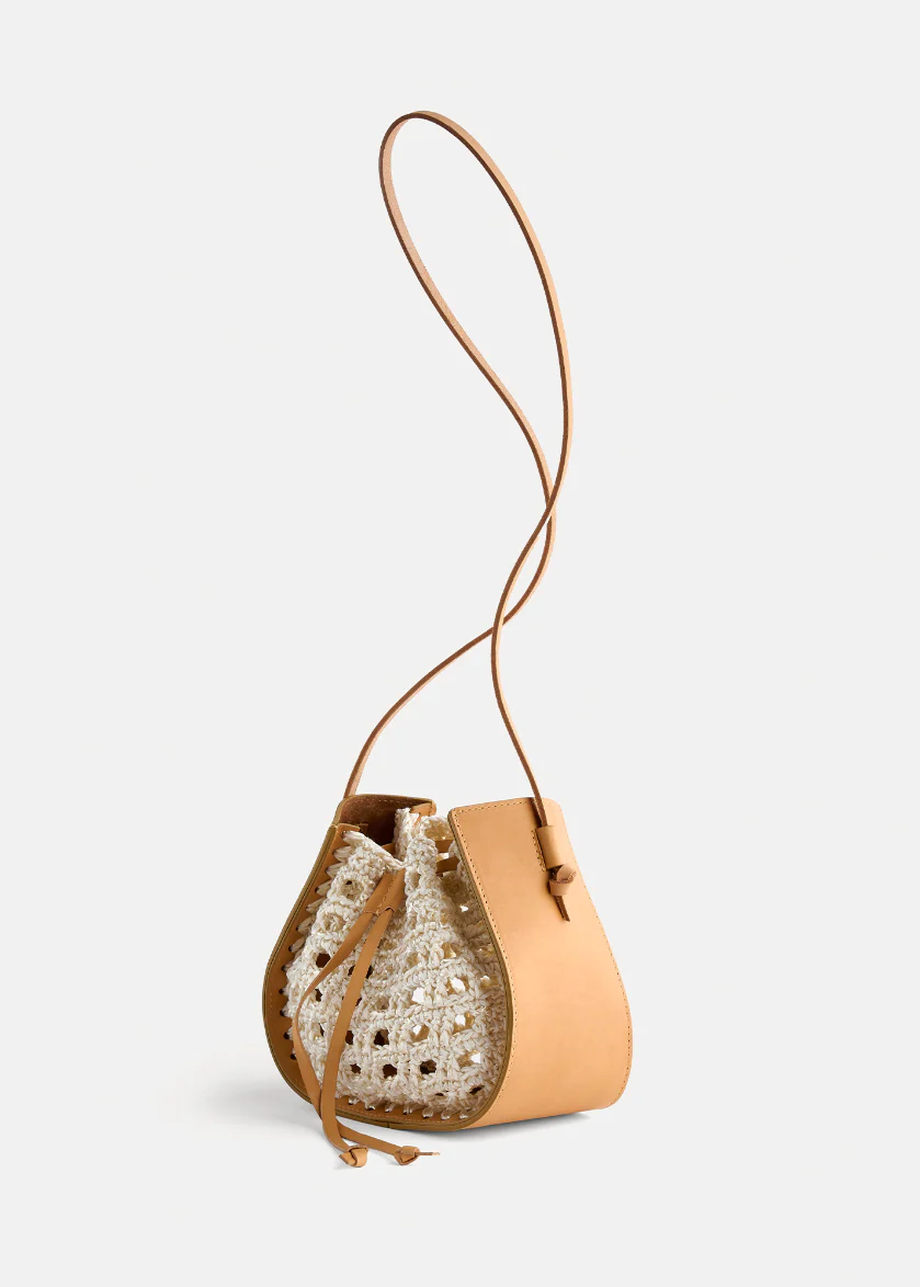 Leather & Crochet "My Pepita" Small Bucket Bag