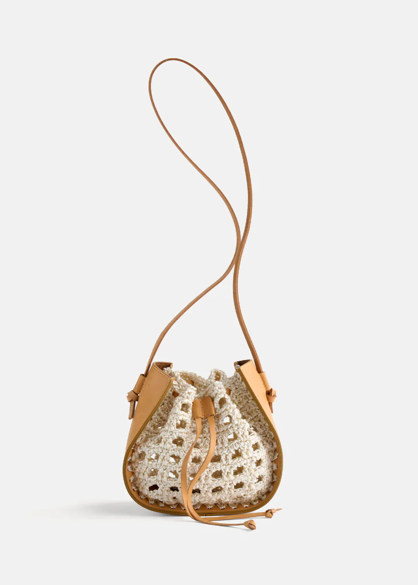 Leather & Crochet "My Pepita" Small Bucket Bag - Image 3