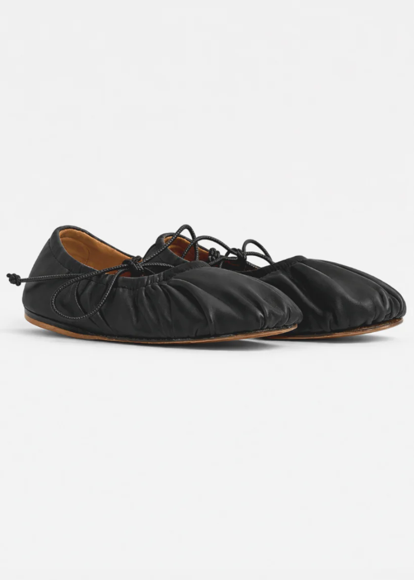 Leather Ballerina Flats in Nero - Image 2
