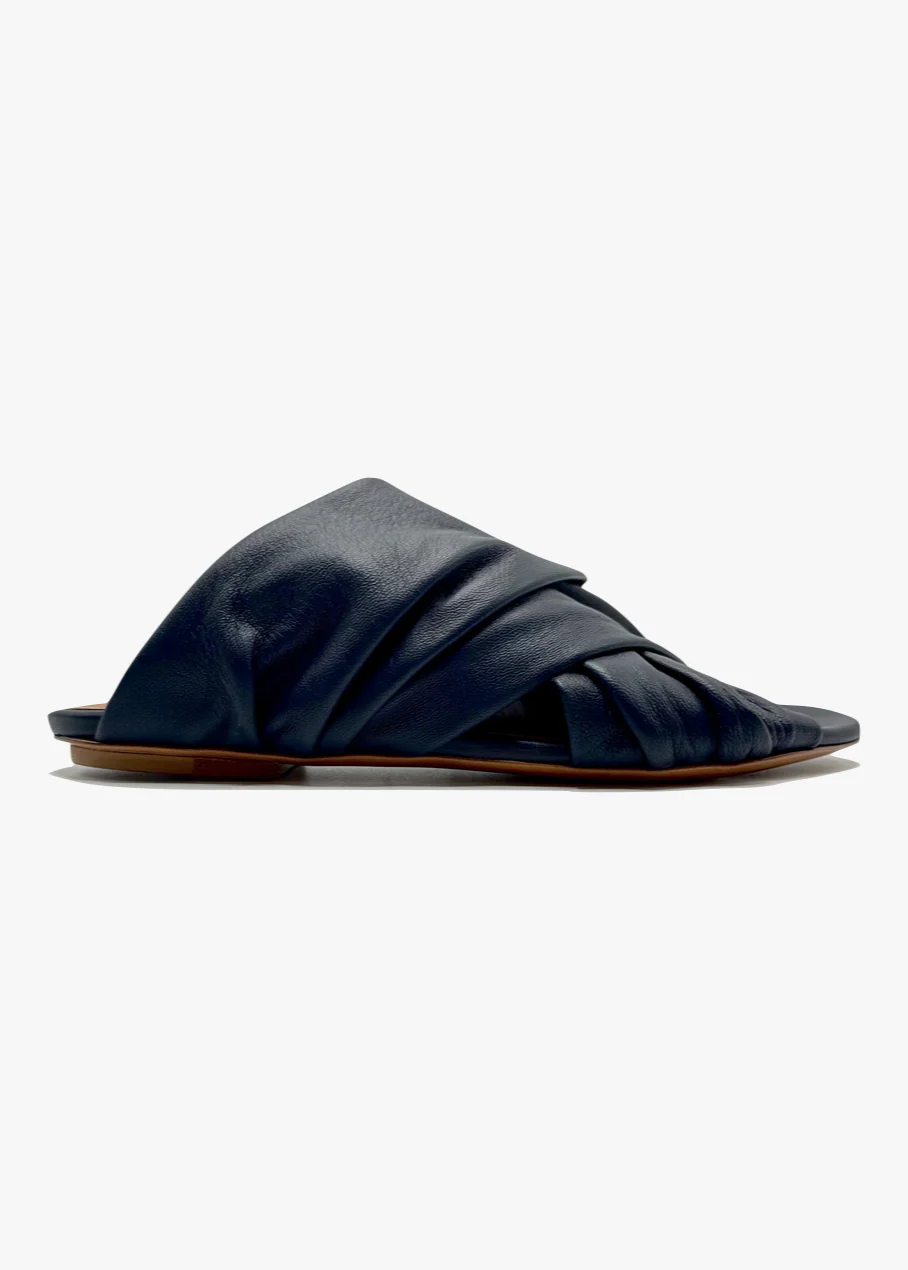 Nappa Leather Flat Sandals in Notte