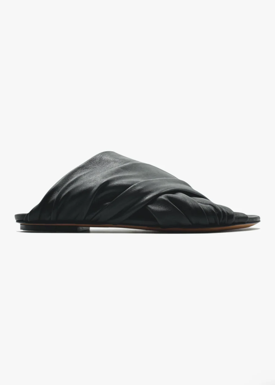 Nappa Leather Flat Sandals in Nero