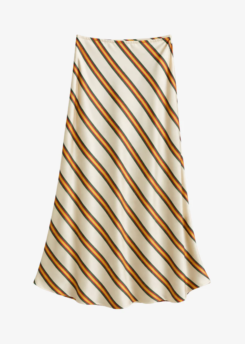Silk Nola Striped Midi Skirt