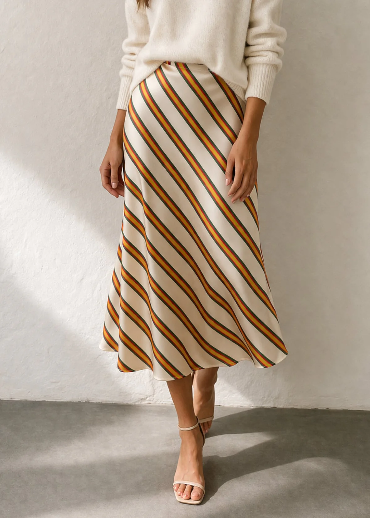 Silk Nola Striped Midi Skirt - Image 2