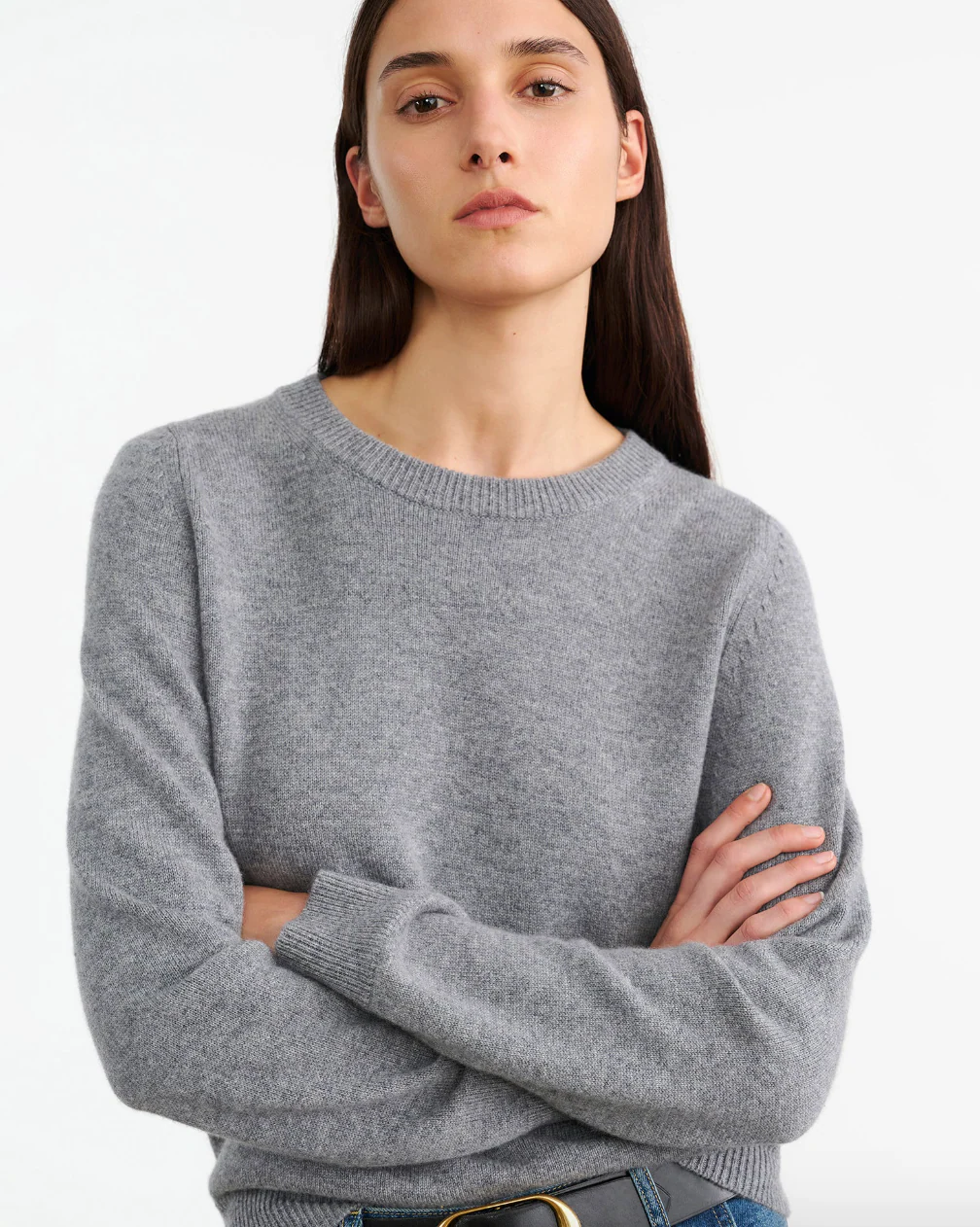 Nora Cashmere Sweater in Medium Grey Melange - Image 2