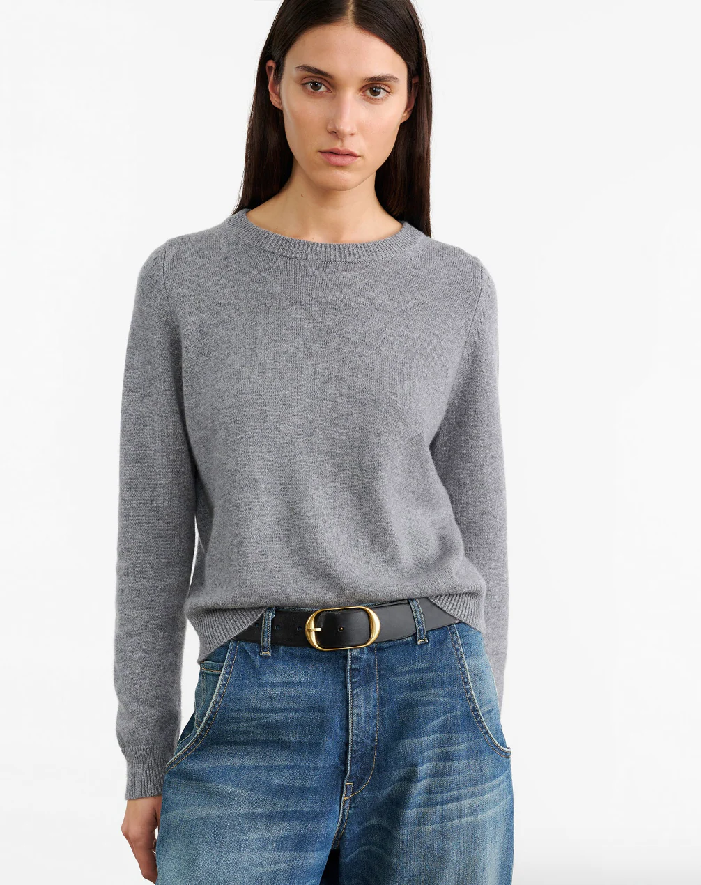 Nora Cashmere Sweater in Medium Grey Melange - Image 3